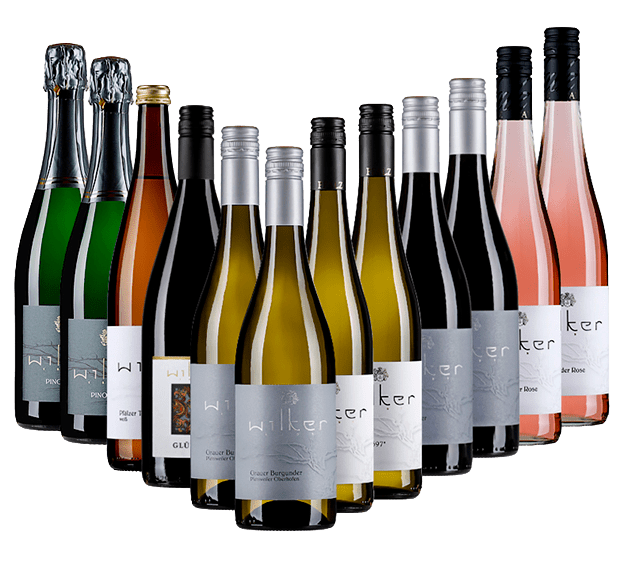 Sortierung aus 10 Weinflaschen und 2 Sektflaschen des Weingut Wilker